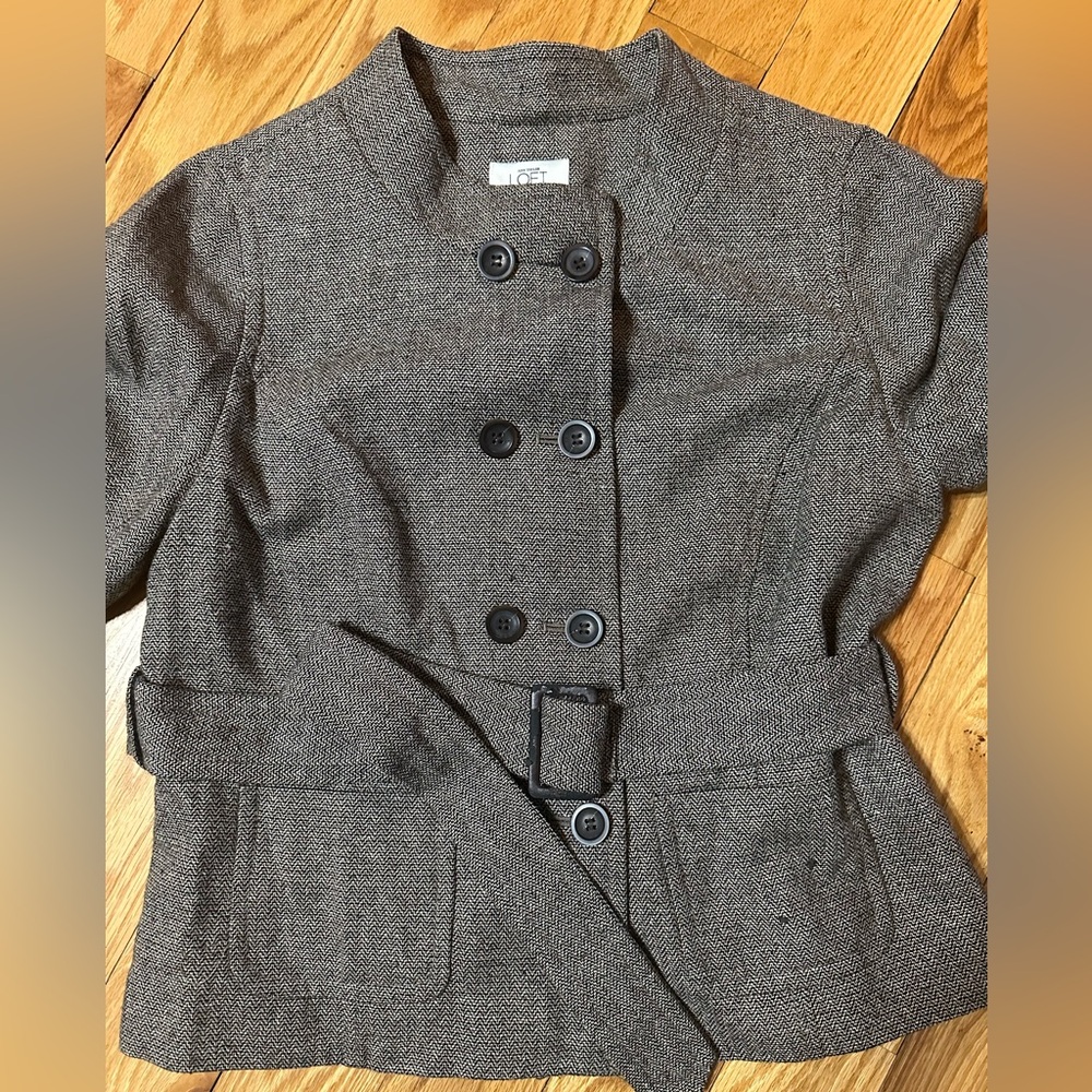 LOFT Black and White Herringbone Coat